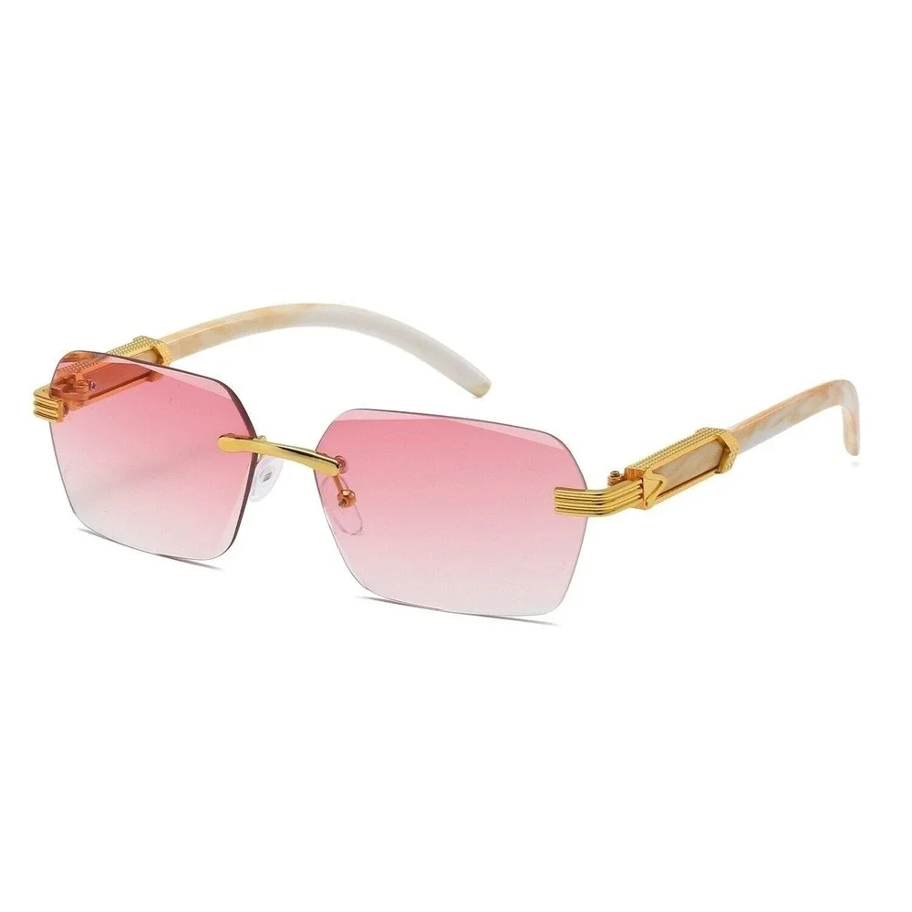 Men Sunglasses Rectangular Diamond Cut Sophisticated Pink Lens Marble Arms UV400